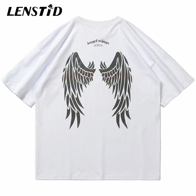 Мужская футболка в стиле хип-хоп LENSTID с радужными отражающими крыльями ангела