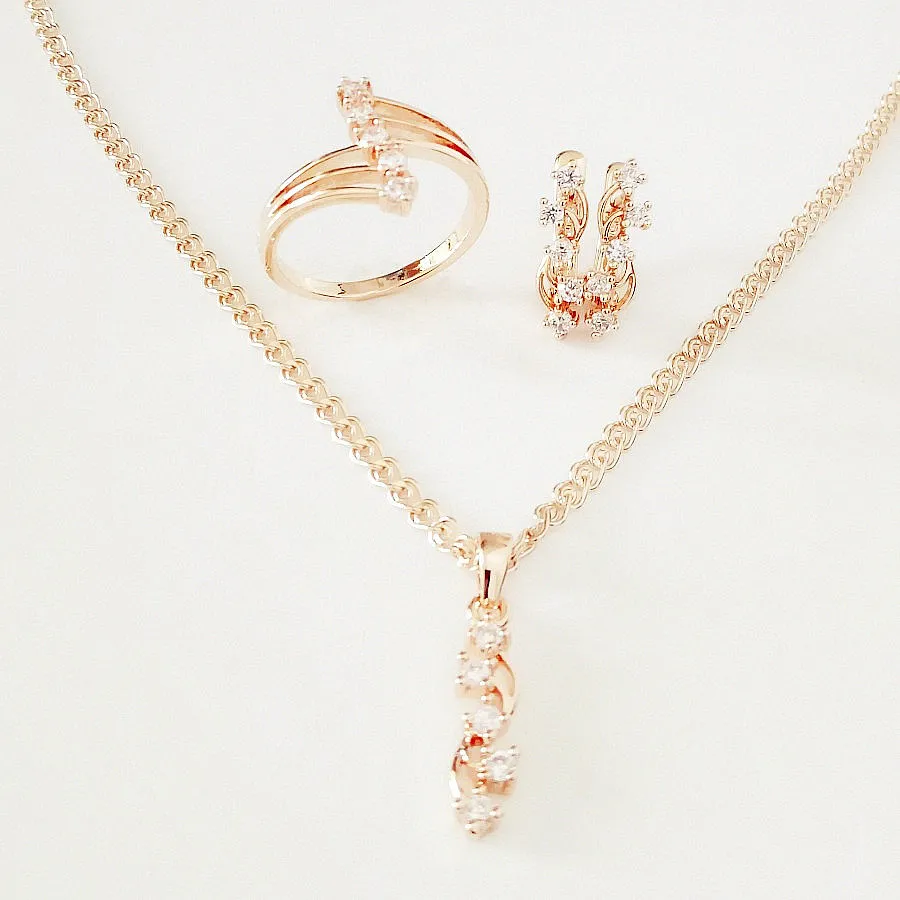 Комплект женских украшений из колье и серёг розовое золото 585 пробы|Ювелирные