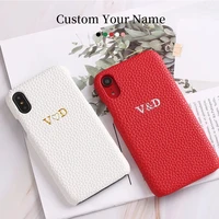 personalization custom initial name pebble grain luxury leather phone case for iphone 12 11 13 pro xr xs max 7 plus phone cover
