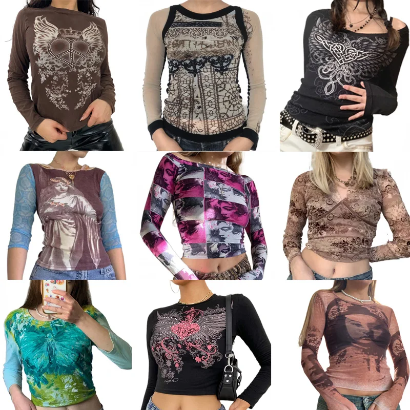 Футболка E-girl в стиле ретро 1920-х годов с графическим принтом Y2K фея гранж