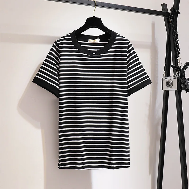 Женская футболка с коротким рукавом и круглым вырезом в полоску | одежда