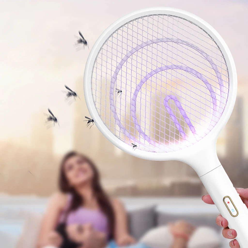

3 In 1 Home Electric Mosquito Swatter Fly Swatter Bug Zapper USB Rechargeable White