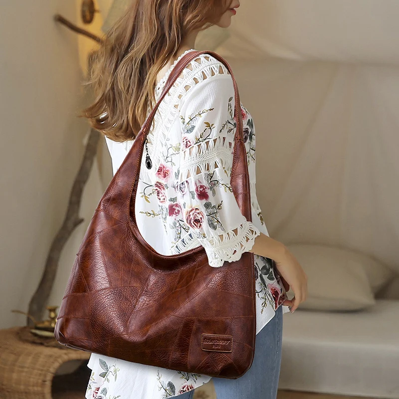 Дизайнерские коричневые женские кожаные сумки Классическая большая сумка-хобо