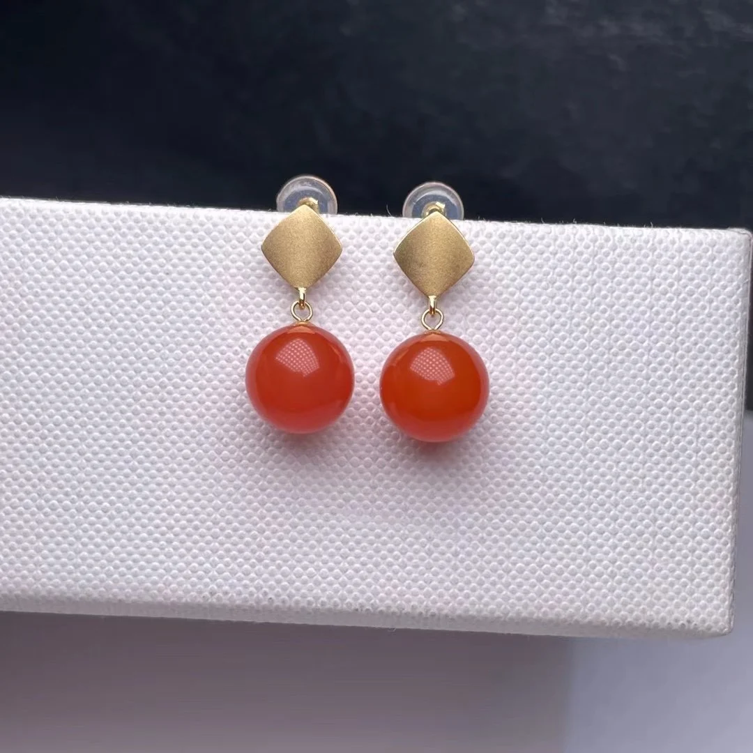 

shilovem 18K yellow Gold Natural south Red agate stud earrings fine Jewelry cute wedding gift new plant women myme8.5-9115nh
