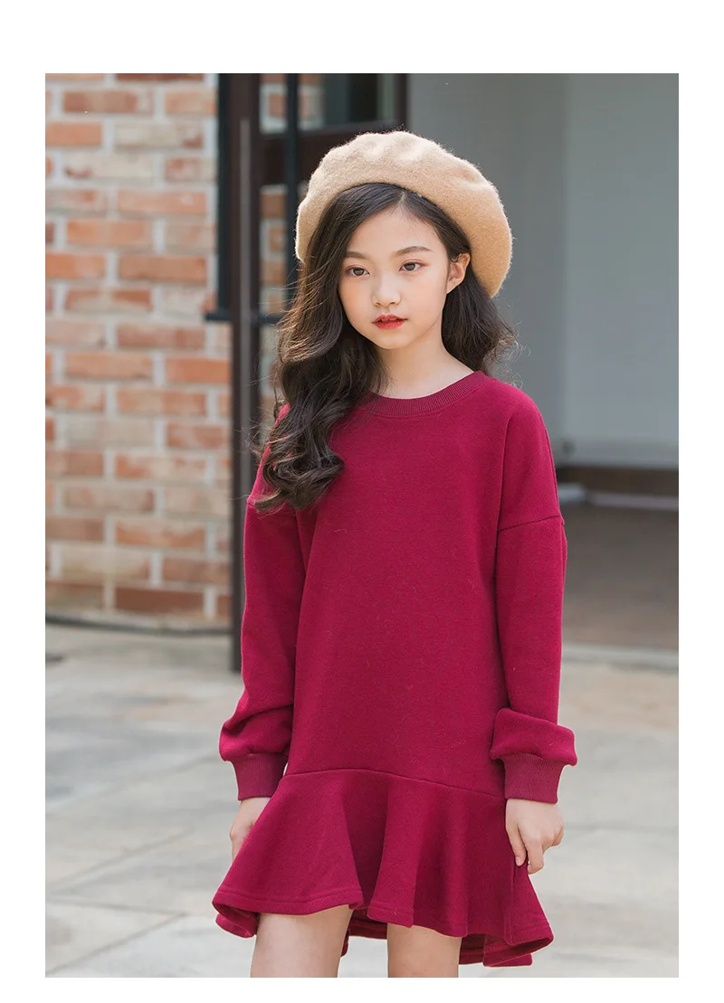 Зимние платья для девочек-подростков от 4 до 12 лет свитер с капюшоном и