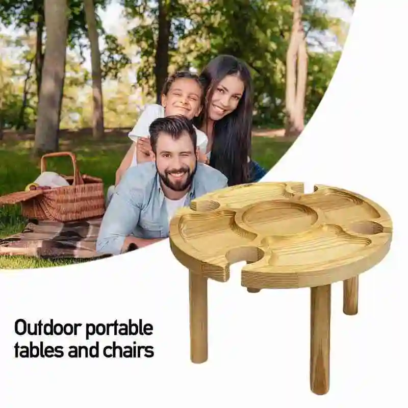 

Folding Round Leg Table Picnic Outdoor Wooden Holder Party Decor Wedding Decoration Kitchen Storage H1W9