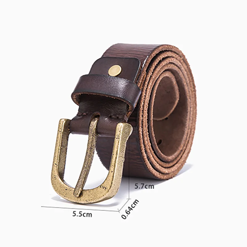 

AETOO Vintage leather men's belt, pin buckle trend men's casual belt, youth do old copper button jeans leather pants belt