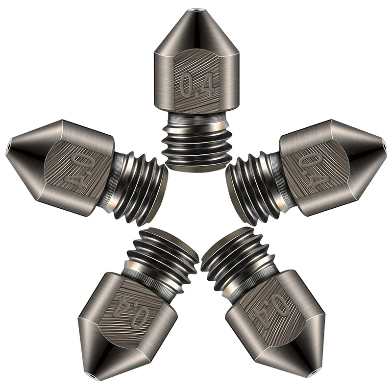 

5Pack Hardened Steel Tool High Temperature Pointed Wear Resistant MK8 Nozzles 0.4 mm/ 1.75 mm 3D Printer Compatible