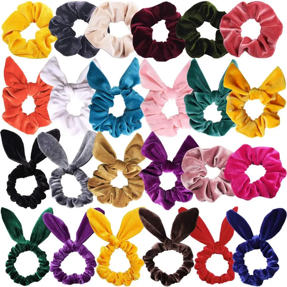 24 шт. бархатные резинки для волос с заячьими ушками и бантиком эластичные заколки