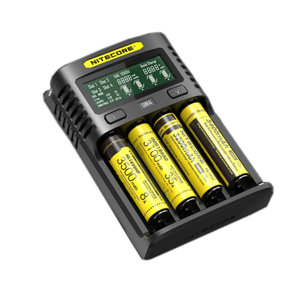nitecore um2 um4 automatic universal quick charger intelligent usb dual slot charger lcd display li ion imr battery 18650 21700 free global shipping