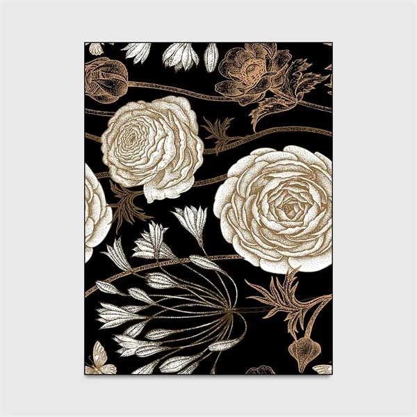 

European Retro style Carpet Luxury black gold flowers and Bird 3D printed Carpets for Living room bedroom Area Rug Kids play Mat