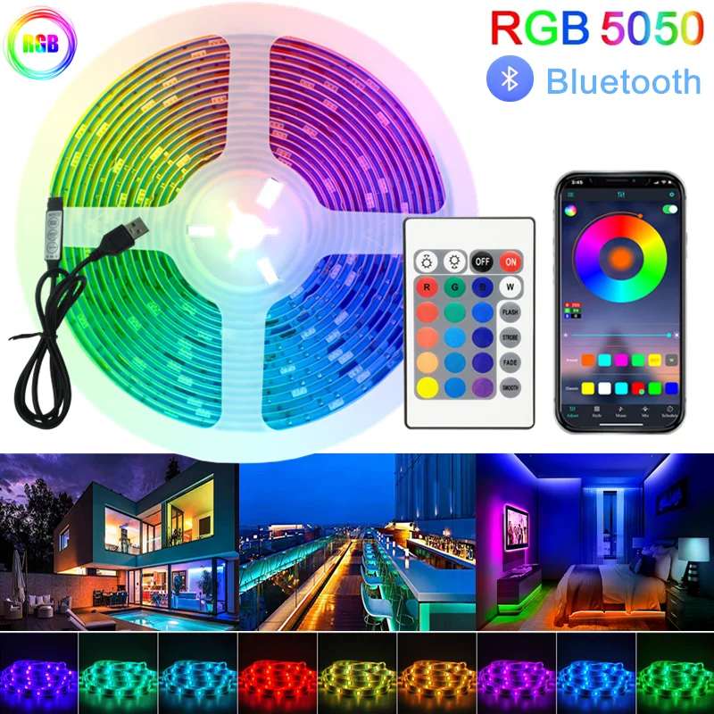 

Светодиодсветильник лента s RGB 5050, гибкая лампа 5 В, лента с USB, умсветильник щение для комнаты, подсветка для телевизора, праздничное украшени...