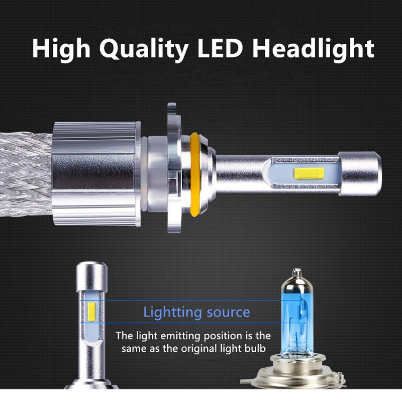 2x автомобиль светильник H4 led H1 H7 H8 H11 9005/HB3 9012/HIR2 авто фары лампы 6000 К зэс 96W 12000LM