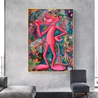 Абстрактный граффити, Современная мультяшная Картина на холсте розовой Пантеры, Настенная картина, искусство на стену для гостиной