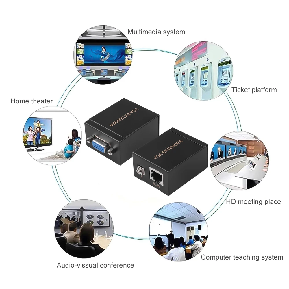 Ретранслятор KEBIDU 1080P VGA на RJ45 усилитель сетевого сигнала по Cat5e/6 до 60M для ПК