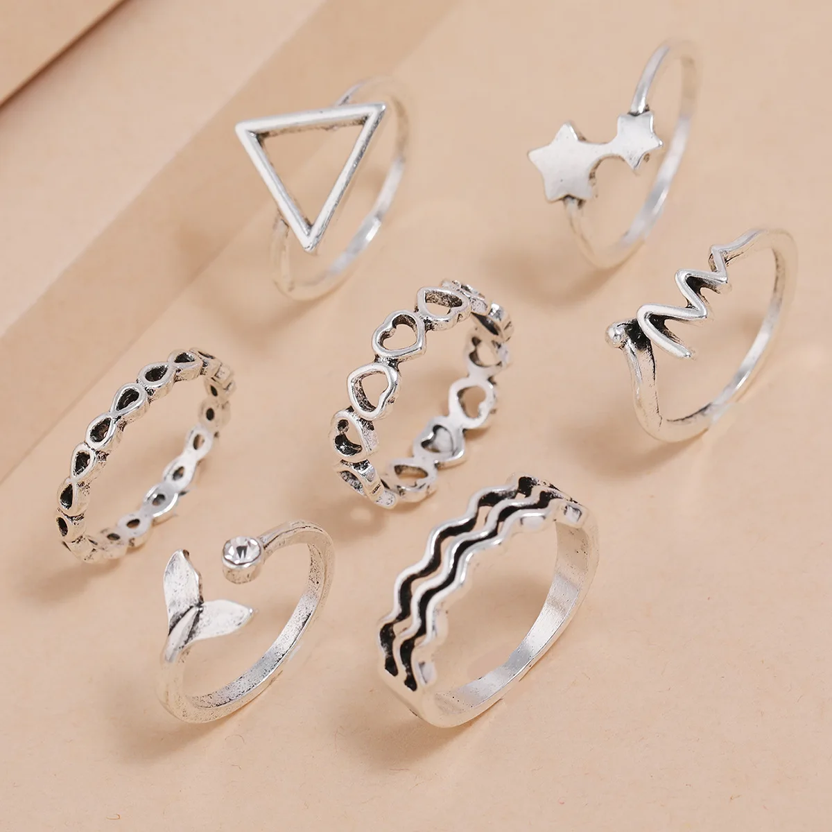 7 шт./компл. новые модные серебряные геометрические кольца с хвостом русалки