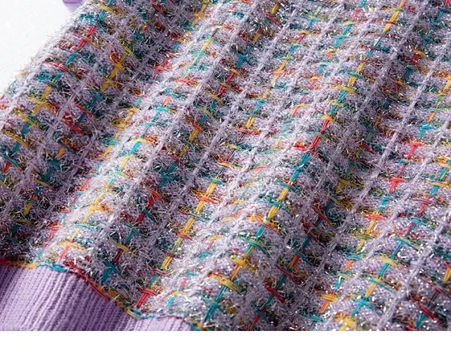 

Women Short-sleeved Knitted Sweater O-neck Plaid Colorful Sweet Knitwear Pull Tops Spring New