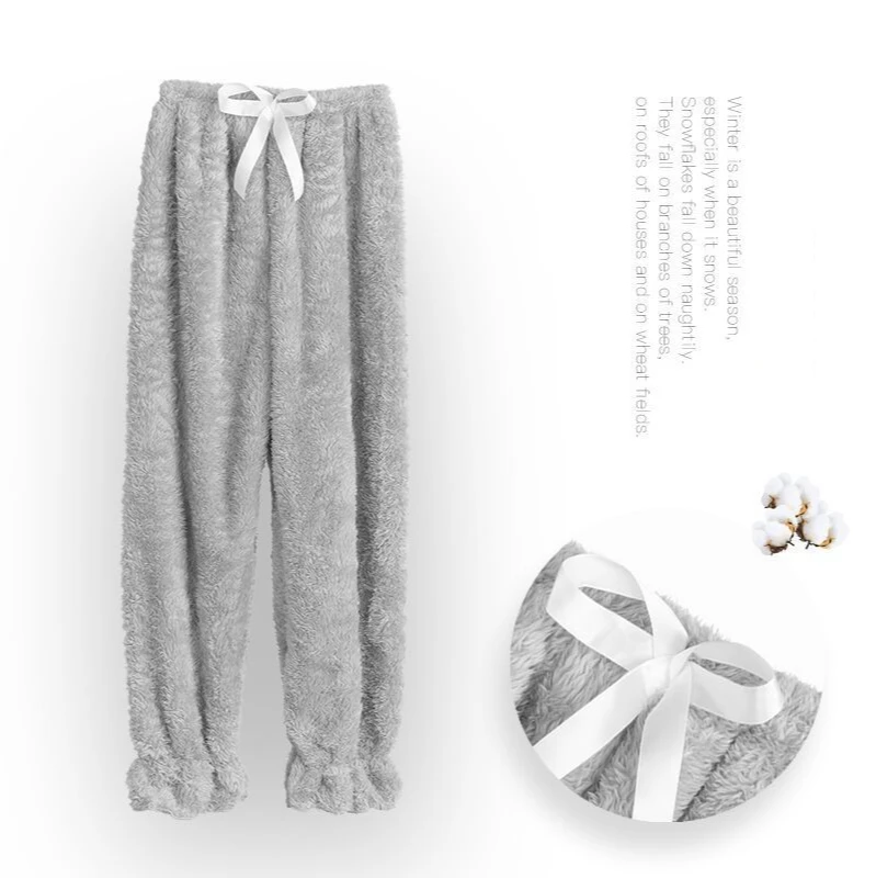 Soft Sleep Bottoms Women Winter Full Length Pajama Pants Coral Velvet Warm Homewear Plus Velvet Thickening Loose Sleepwear Pants