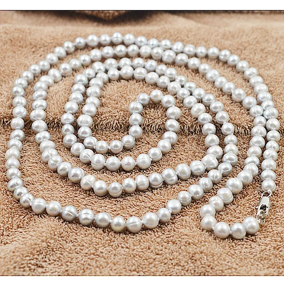 

Unique Design AA New Style 120cm Long Pearl Necklace 7-8mm Gray Color Genuine Freshwater Pearl Fine Jewelry For Lady Gift