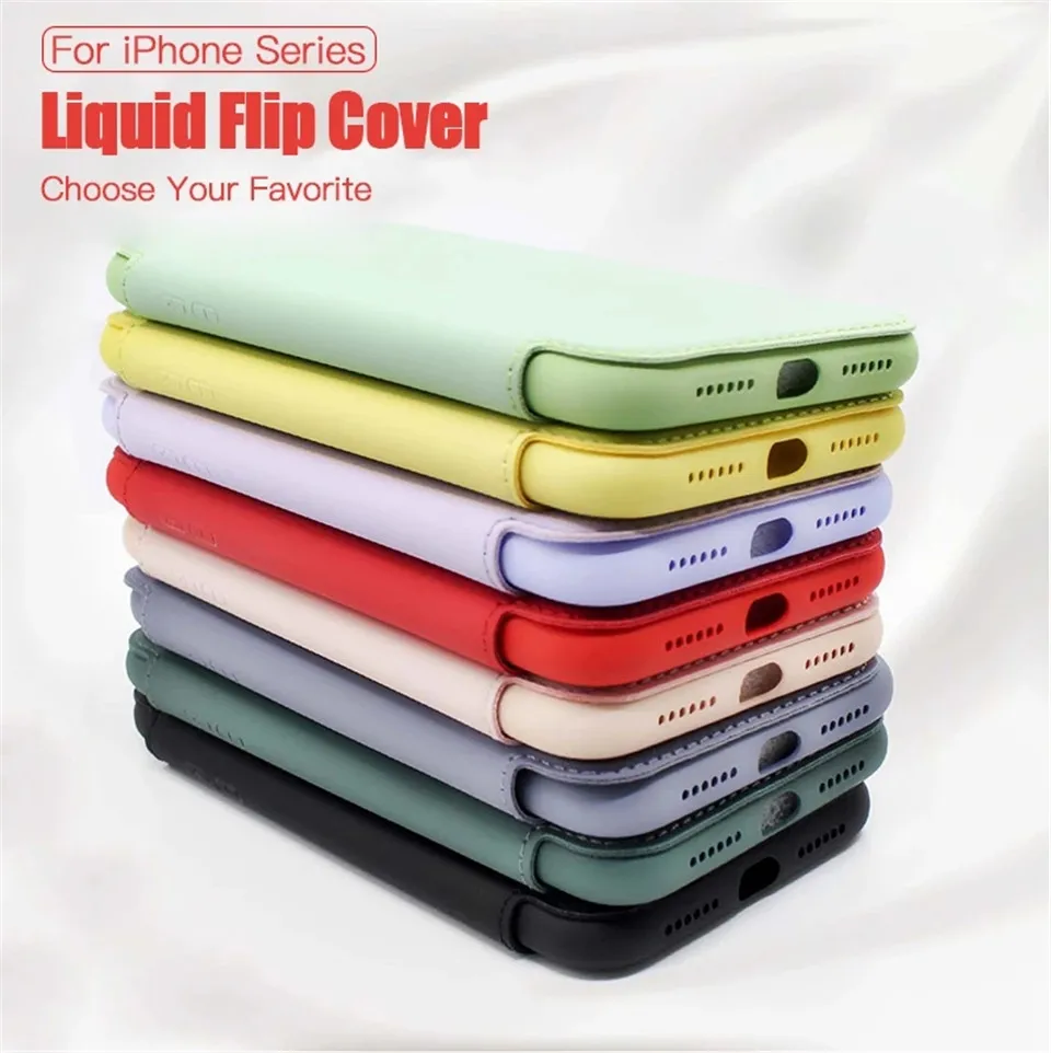 Luxury Original Liquid Silicone Flip Case For iPhone 12 11 Pro Max XS X XR 8 7 Plus SE Mini Wallet Card Holder Book Cover | Мобильные