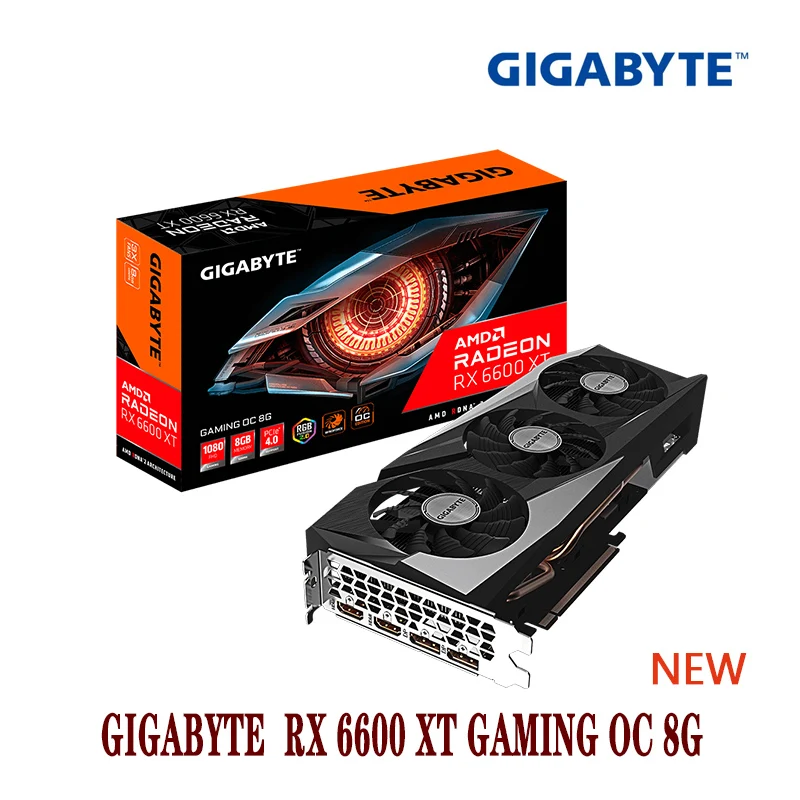  Видеокарта GIGABYTE Radeon RX 6600 XT, OC 8G, новый GDDR6, 128 бит, 7 нм, 6600XT, поддержка процессора AMD Intel для настольных компьютеров