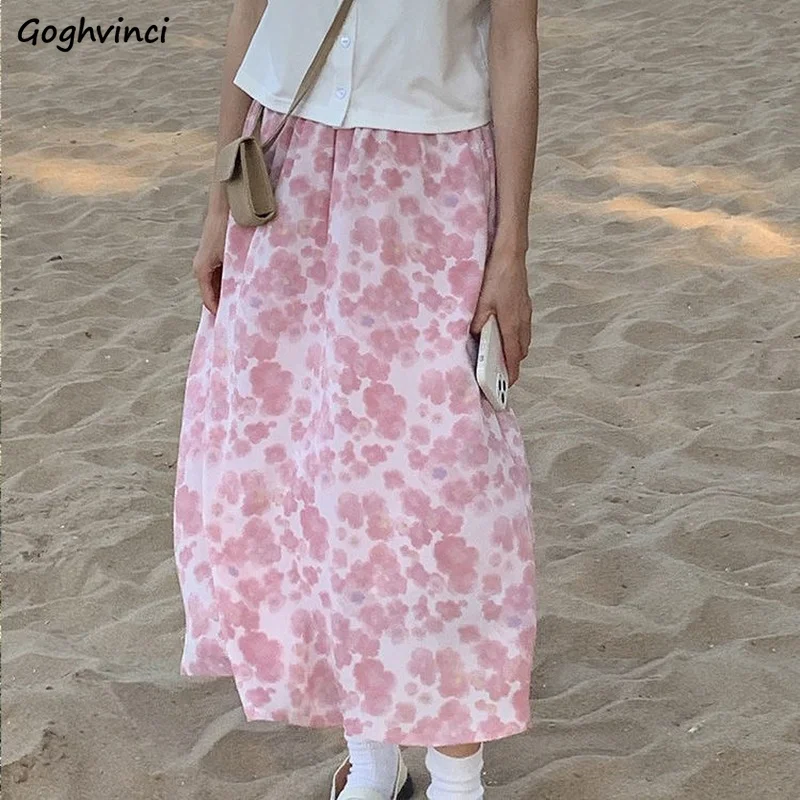 

Women Skirts Floral Ulzzang Fashion Retro High Elastic Waist Chic Fairy All-match Design Japan Style Gentle Streetwear Teens New