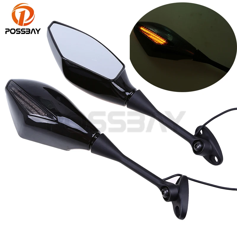 

POSSBAY Motorcycle Mirrors LED Turn Signal Light retrovisor moto Cafe Racer Rearview Mirrors For Suzuki Honda Yamaha Ducati