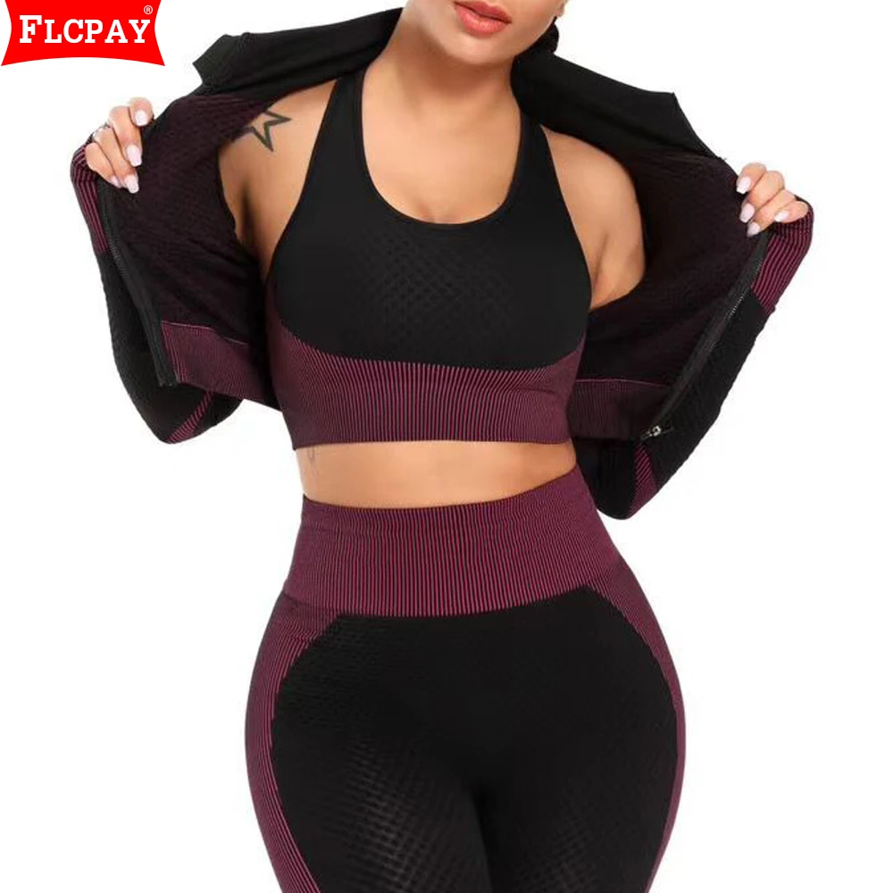 Vrouwen 2 Stuk Workout Set Lange Mouwen Trainingspak Duim Gat Rits Crop Top Met Butt Lift Vormgeven Broek Vrouwen 2 Stuk Workout Set Lange Mouwen Trainingspak Duim Gat Rits Crop Top Met Butt Lift Vormgeven Broek