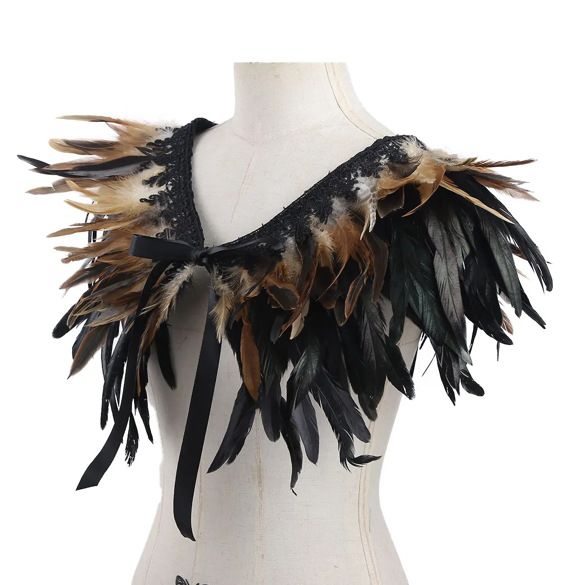 Женский черный болеро с перьями накидка на плечо кружевной воротник костюмы