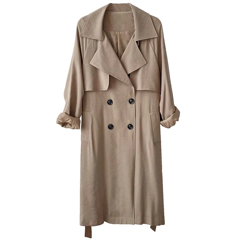 

2020 Autumn New Korean -Style Loose Casual Thin Elegant Lace -up Mid-Length Trench Coat Women 's Commuter Clothes