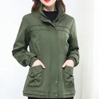 Женская куртка с длинным рукавом, армейского зеленого цвета, ветровка 6XL, парка с карманами, кардиган, пальто, осенняя верхняя одежда, женская одежда, K143, весна 2021