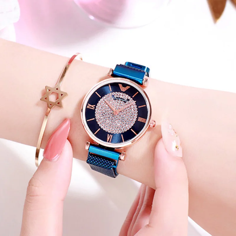 Роскошные часы для женщин Кристальное платье магнитные модные женские