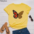 Размера плюс рубашка женская пикантная обувь с принтом бабочка, футболка с О-образным вырезом топы, футболки с короткими рукавами и рисунком из 100% хлопок футболки больших размеров Свободная одежда из хлопка