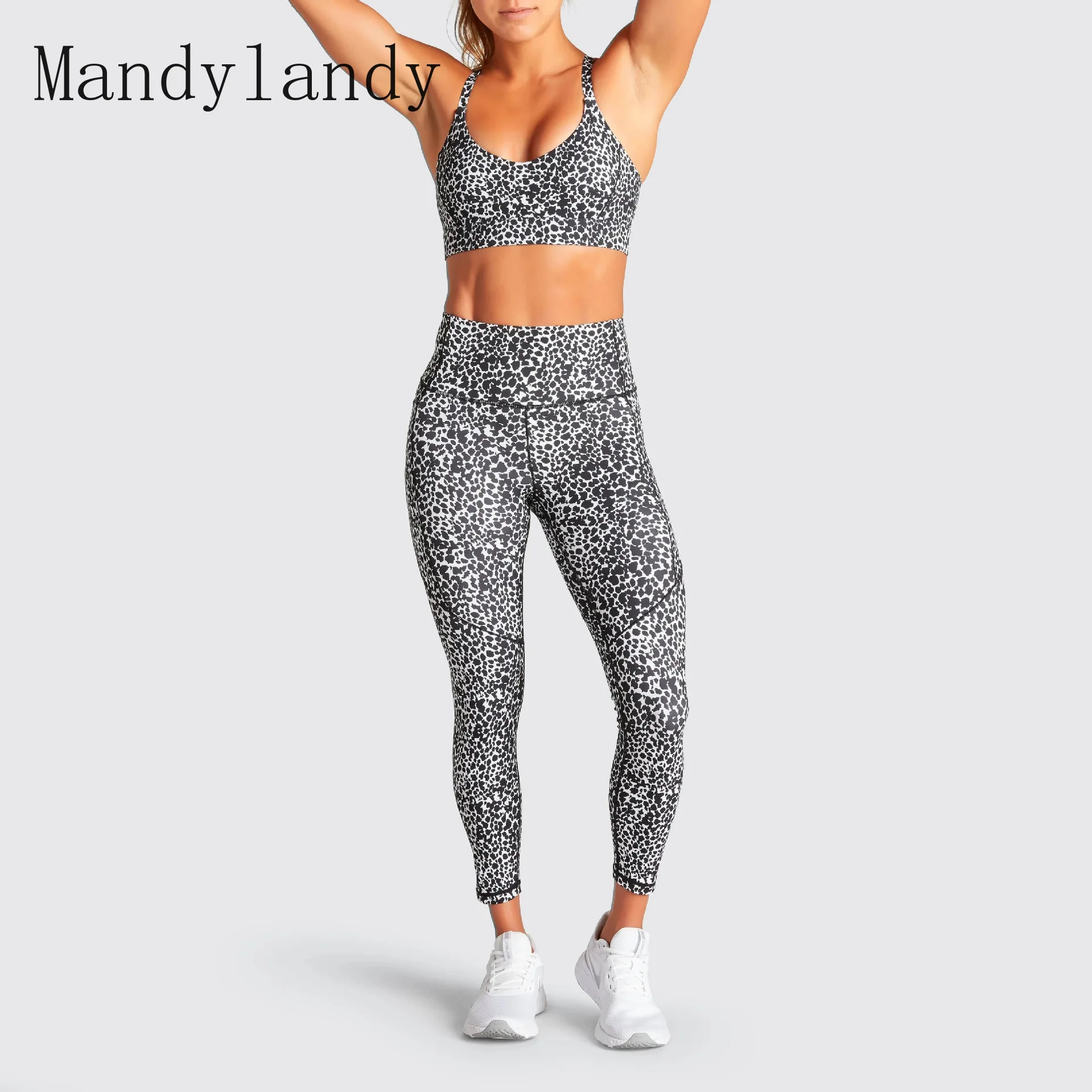 

Костюм для йоги Mandylandy, женская одежда для бега и тренировок с леопардовым принтом, спортивная одежда с принтом, леггинсы + спортивный бюстга...