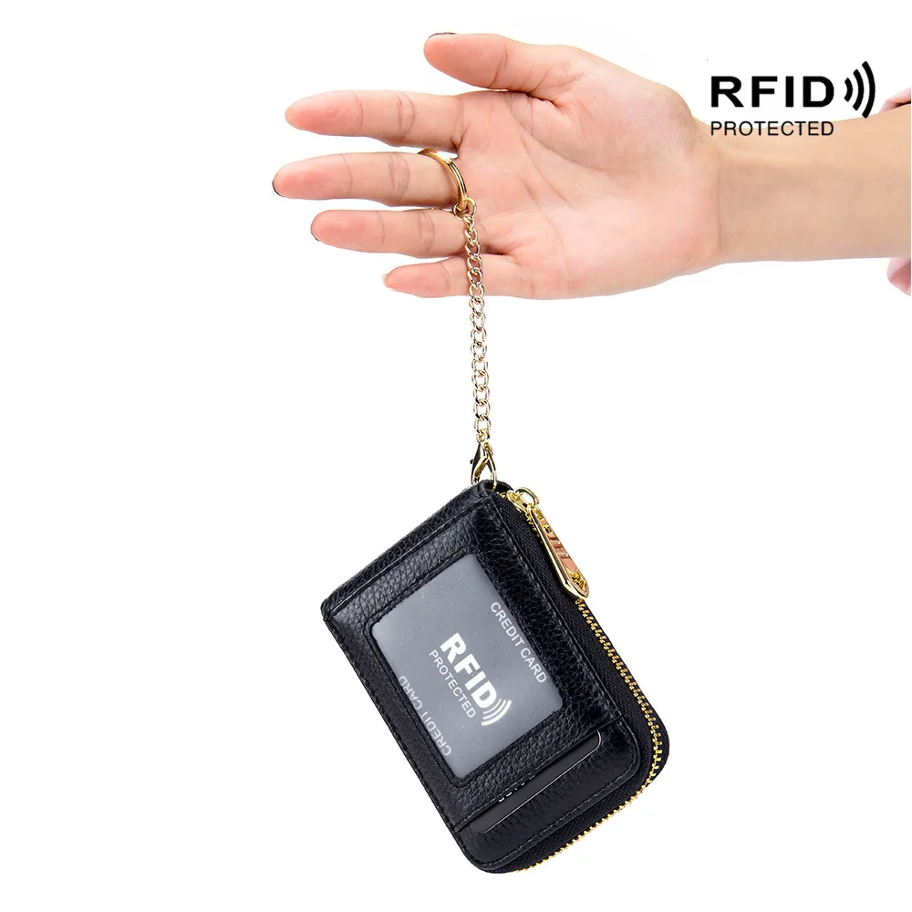 Card Holder Anti Rfid Protect Small Luxury Leather Women Men Travel Outdoor Wallet Purse Id Credit Bank Key Loop Fashion Brand | Багаж и