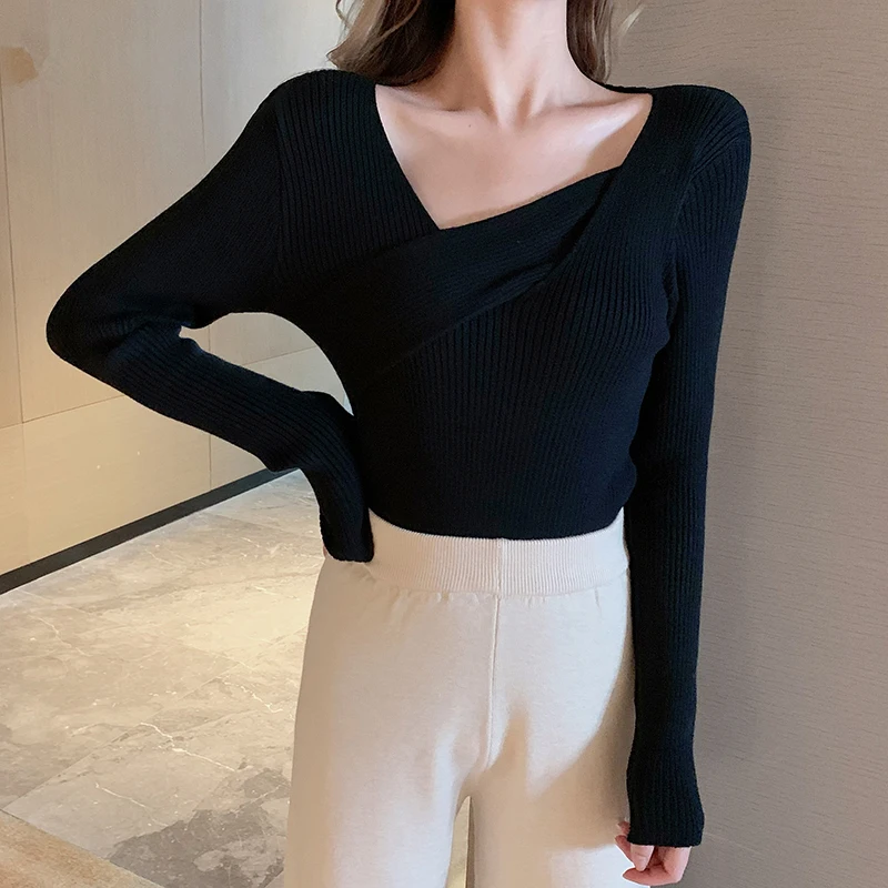 Сексуальный кашемировый свитер с v-образным вырезом пуловер для женщин