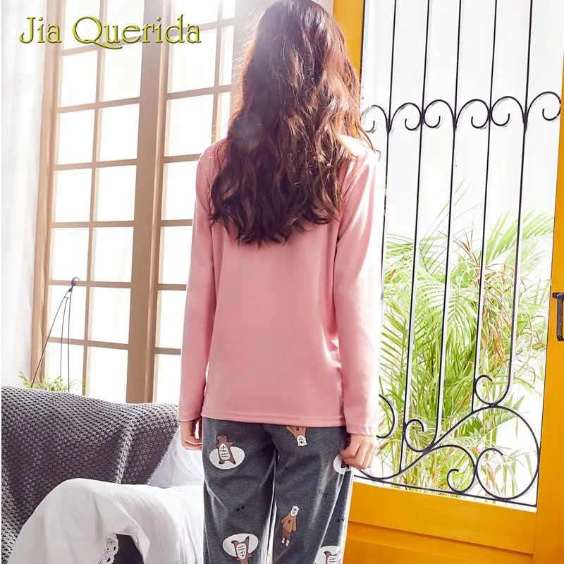 Пижама женский костюм розовый серый о-образный воротник рубашка с длинными