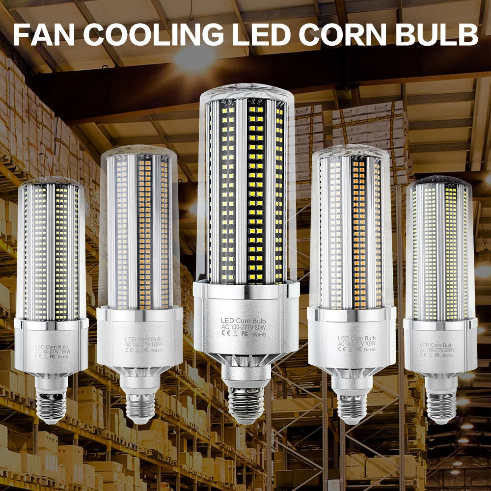 

LED E27 Corn Lamp 220V Light Bulb E39 High Power Lamp 80W 100W 120W 150W 200W E40 Lampada LED Spotlight For Workshop Lighting