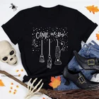 Приходят летим мягкой ткани премиум-класса с футболка Забавный Женский Хэллоуин вечерние подарочные футболки на осень, короткий рукав, графический ведьма топы тройники
