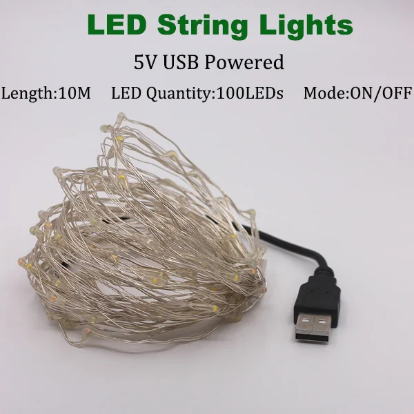 10m USB Powered 1-10 м батарея/управляемый через USB светодиодный свет, медная проволочная гирлянда, сказочные огни для дома, свадьбы, вечеринки, рождественские украшения - Испускаемый цвет: 10m USB Powered