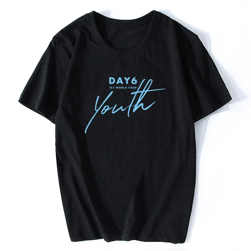KPOP DAY6 1ST WORLD TOUR Молодежная хлопковая одежда в стиле хип-хоп с круглым вырезом в Корейском стиле топы с короткими рукавами футболка в Корейском стиле - Цвет: Черный