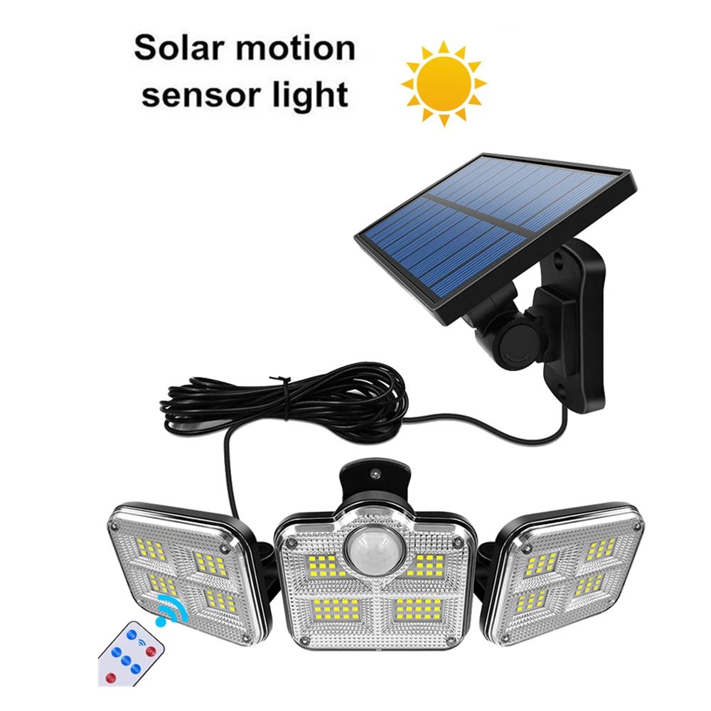 

138 led remote seperable Outdoor Bright Solar Light PIR Motion Sensor Security Lights 3 Adjustable Heads Waterproof Wall Lamp Po