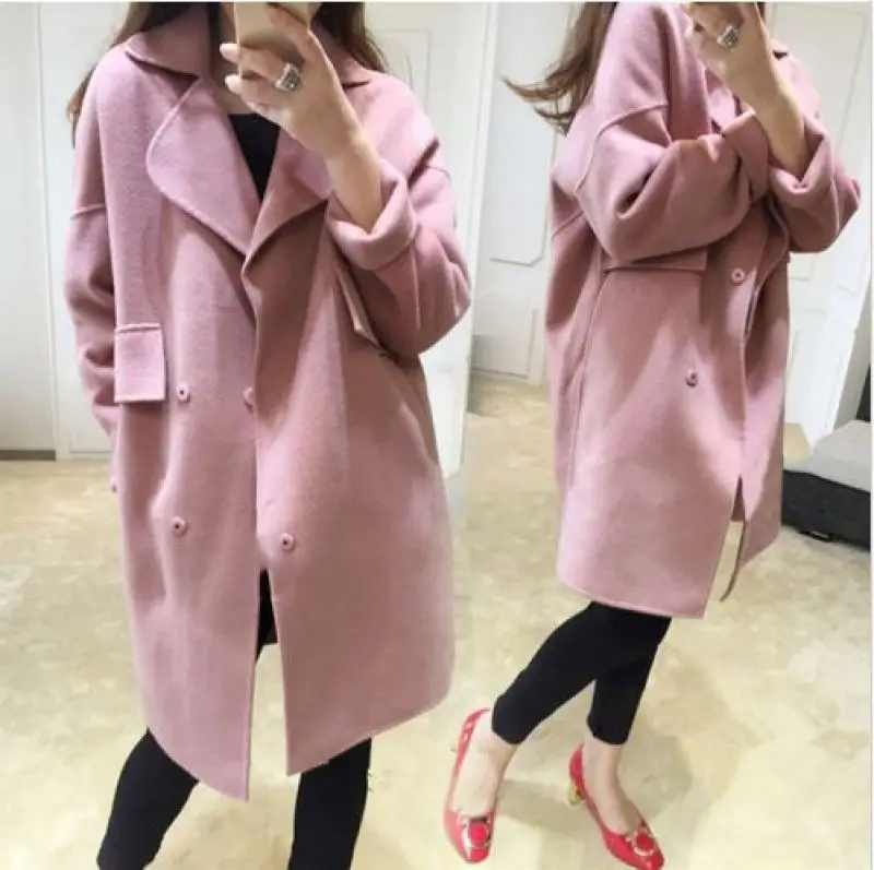 

Womens Woolen Loose Casual Long Winter Parka Coat Lapel Trench Outwear Jacket