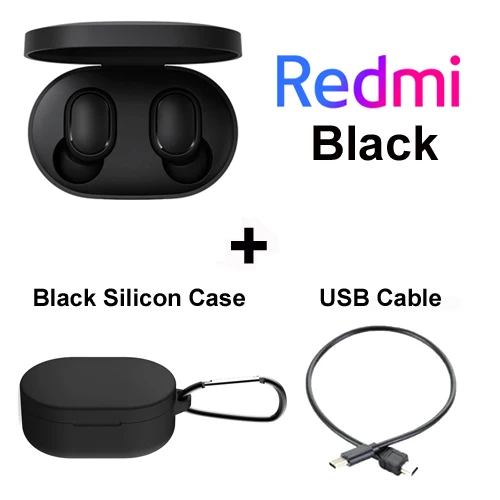 Add cable case black Xiaomi Redmi Airdots, оригинальные беспроводные наушники Xiaomi, TWS, глобальная версия, голосовые Bluetooth 5,0, шумоподавление с микрофоном - Цвет: Add cable case black