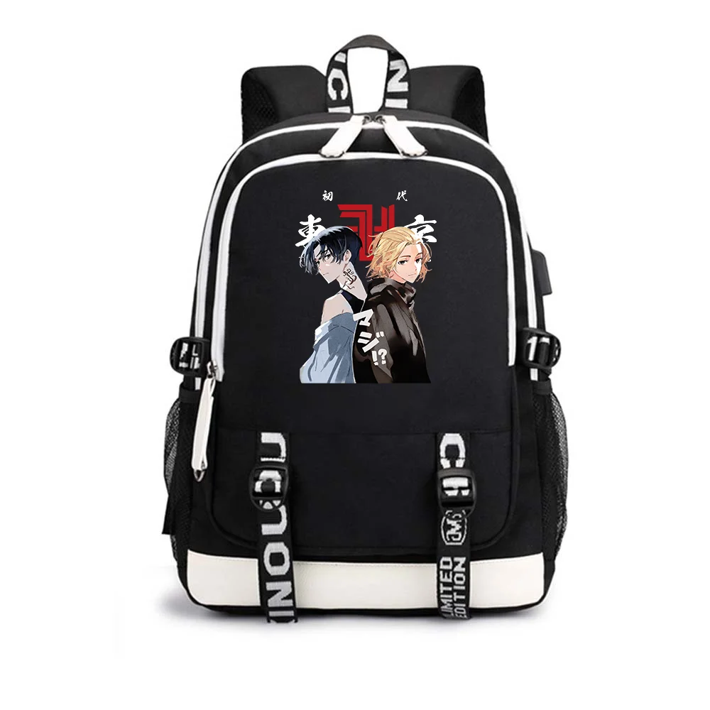 

Рюкзак с рисунком из аниме «Мстители Токио», сумка на плечо с USB-разъемом, черная школьная сумка, сумки для книг, сумки для путешествий, сумки ...