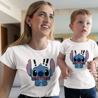 children clothes fashion family matching t shirt harajuku anime short sleeved adult top summer couple tshirt fun stitch tee