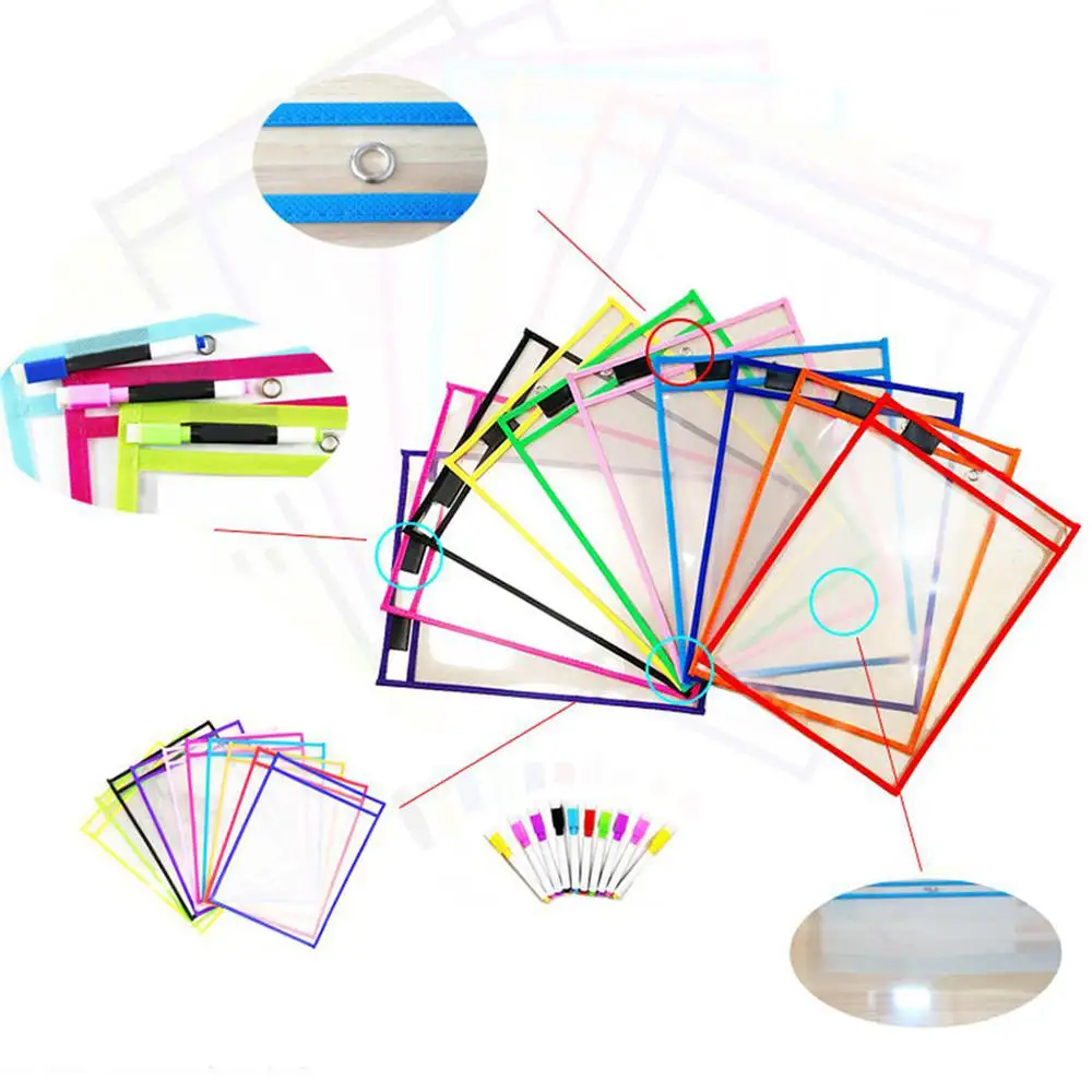 10 шт./компл. Многоразовые прозрачные карманы для стирания записи и протирки доска