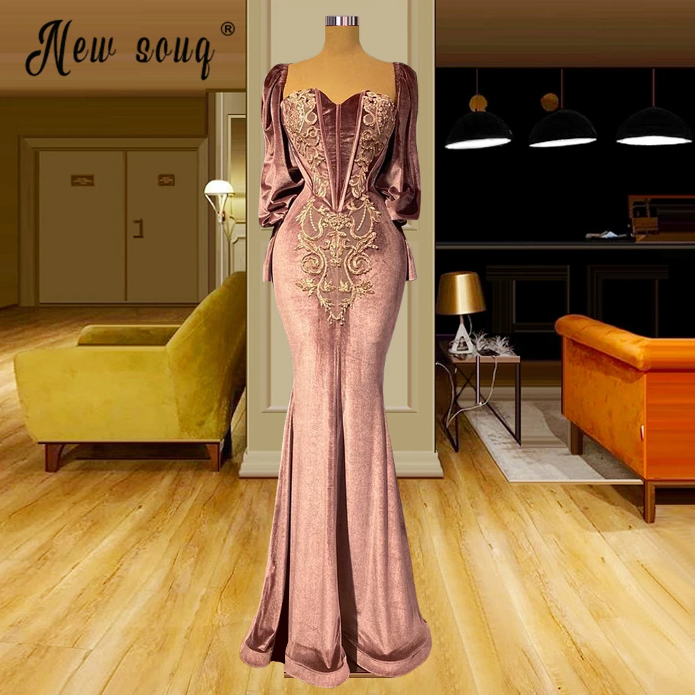 

Arabic Mermaid Full Sleeve Evening Dresses Gold Beaded Floor Length Formal Prom Party Gowns Vestidos De Fiesta 2021