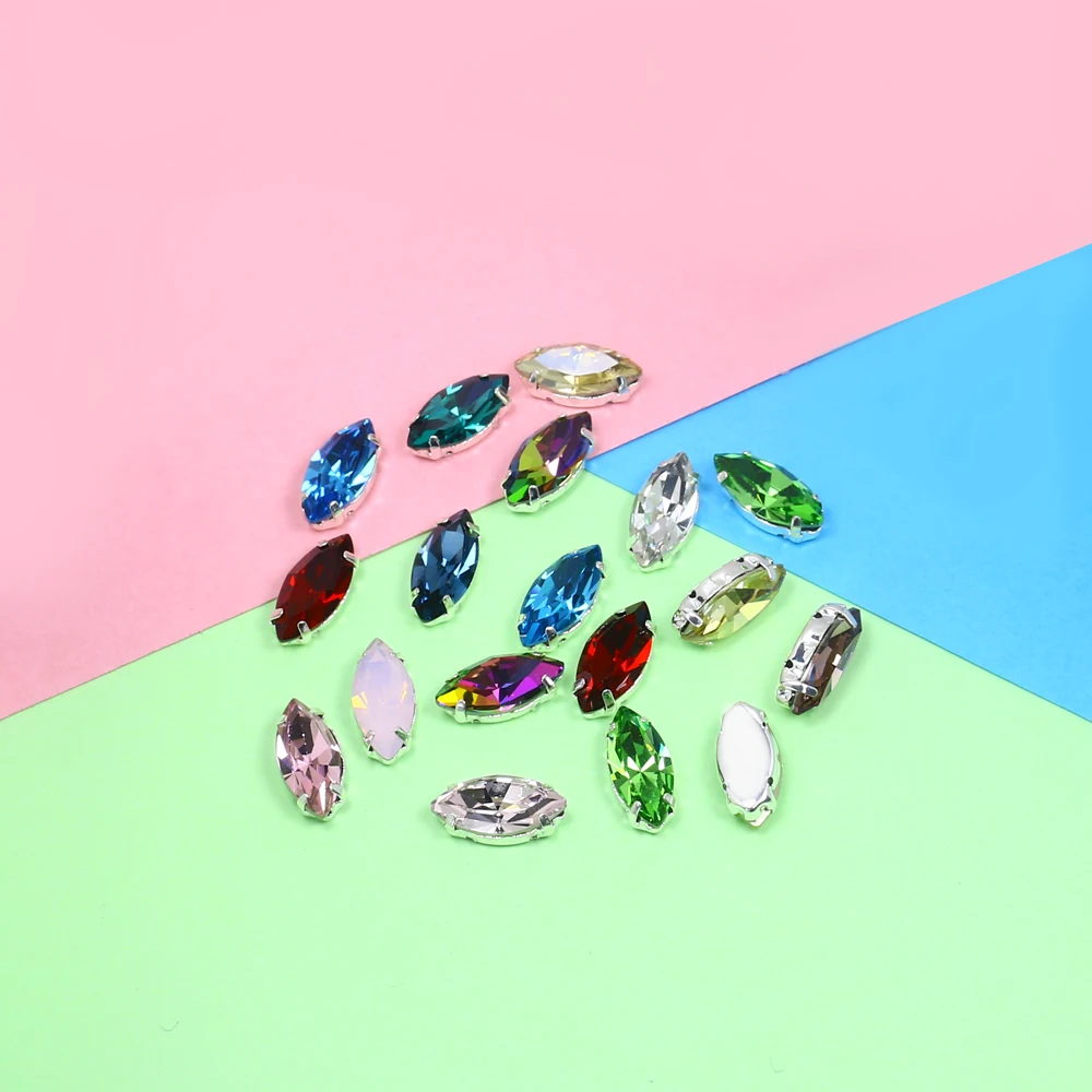 Стеклянные стразы с кристаллами в форме листа серебряные когти маркиза пришитые