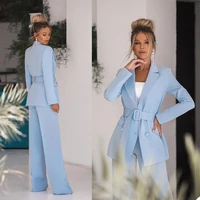 sky blue mother of the bride pants suit women ladies evening party tuxedos formal work wear for wedding 2 pcs